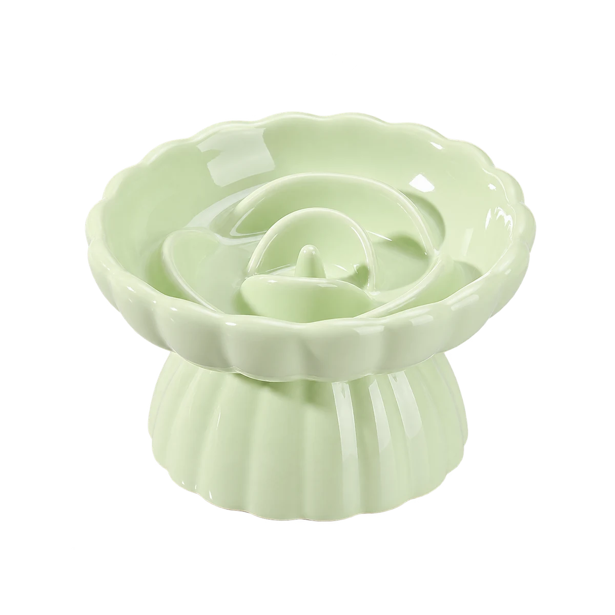 Petal Path Elevated Ceramic Slow Feeder Cat Bowl