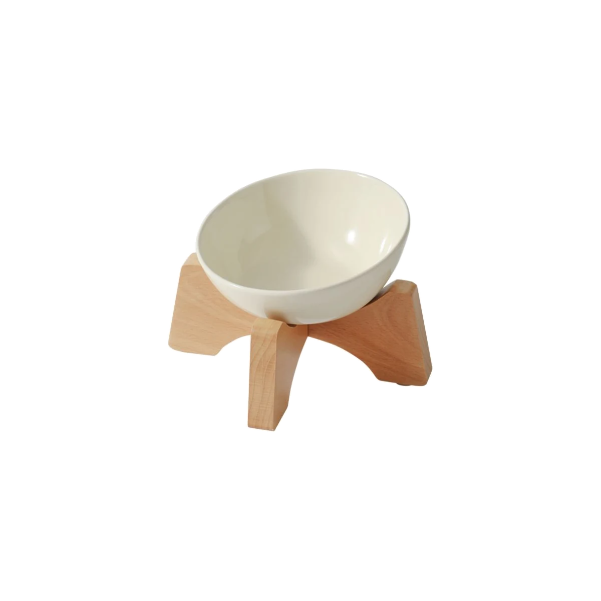 Tilted Grove Ceramic Cat Bowl with Beech Stand