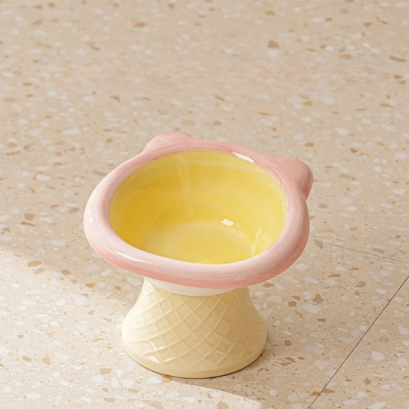 Grid Bear Elevated Ceramic Cat Bowl in an everyday feeding scene