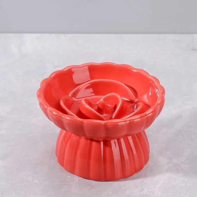 Petal Path Elevated Ceramic Slow Feeder Cat Bowl detail 3