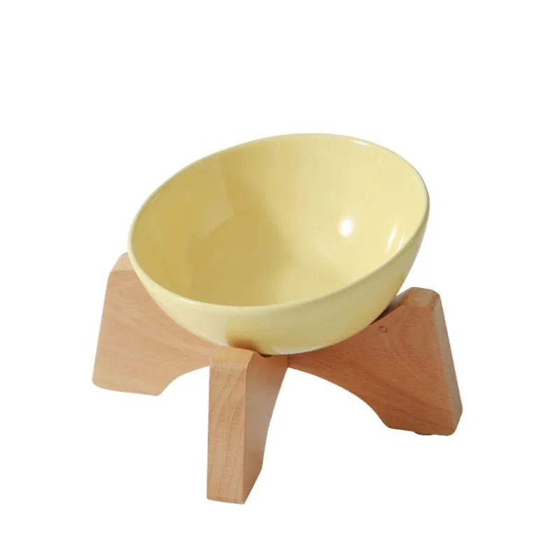 Tilted Grove Ceramic Cat Bowl with Beech Stand detail 4