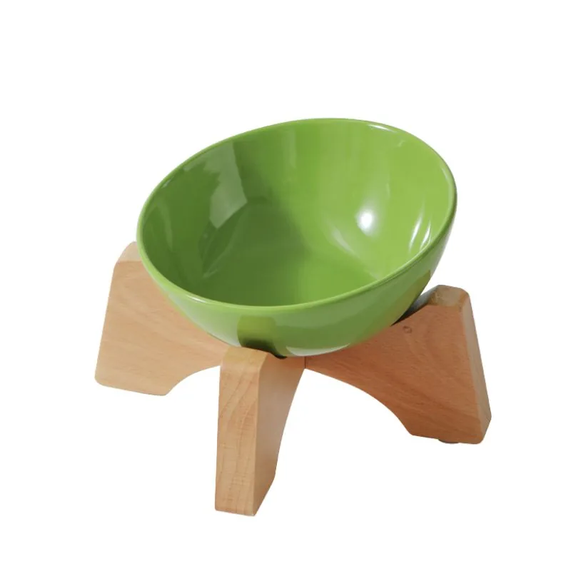 Tilted Grove Ceramic Cat Bowl with Beech Stand detail 5