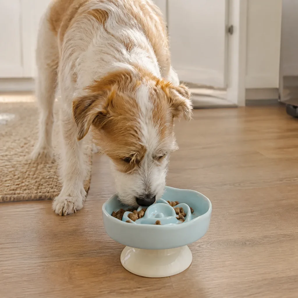 Bloom Path Ceramic Slow Feeder Dog Bowl in an everyday feeding scene