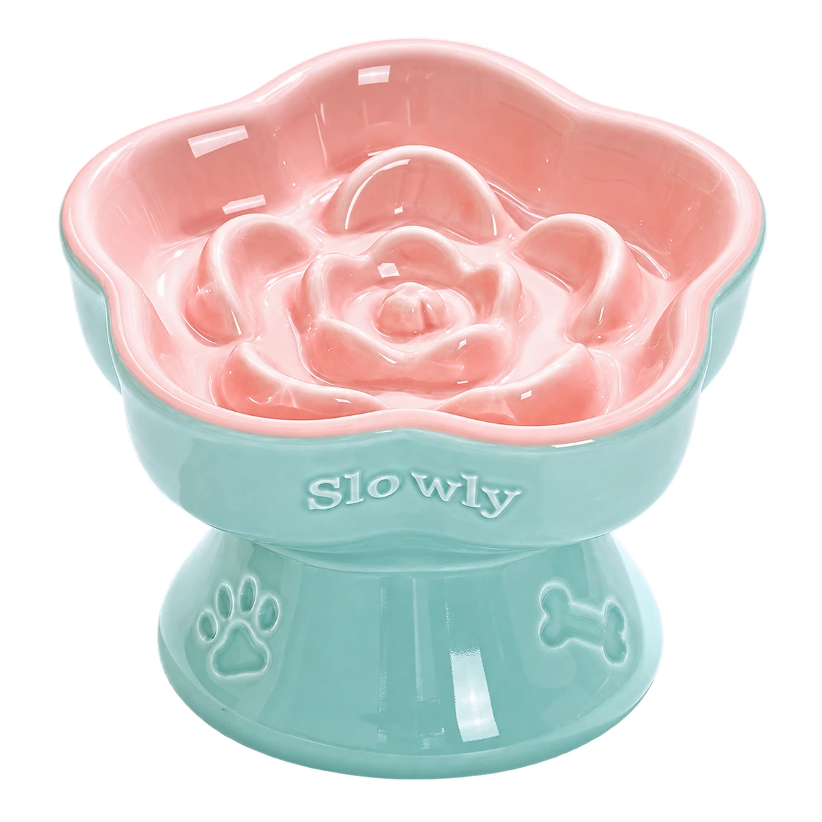 Bloom Spiral Raised Ceramic Slow Feeder Dog Bowl