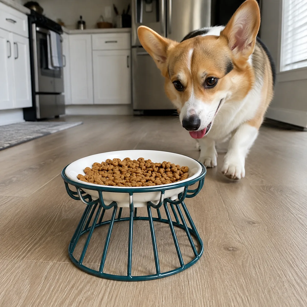 Paw Mark Ceramic Dog Bowl with Metal Stand detail 2