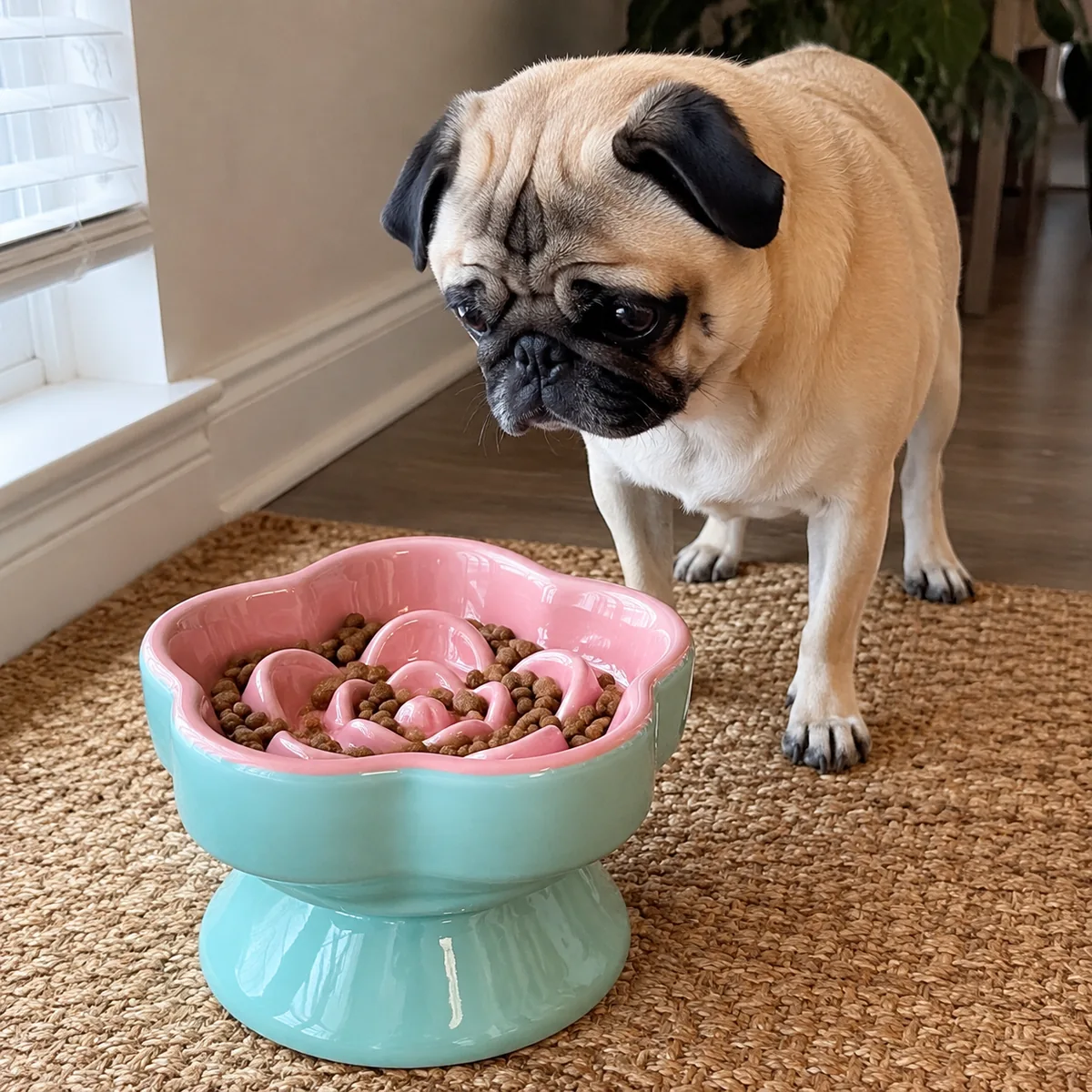 Bloom Spiral Raised Ceramic Slow Feeder Dog Bowl detail 2