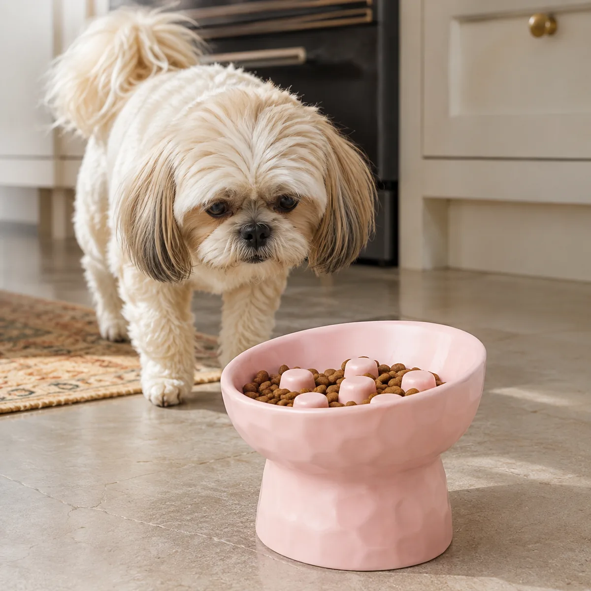 Hammered Rise Ceramic Slow Feeder Dog Bowl detail 3
