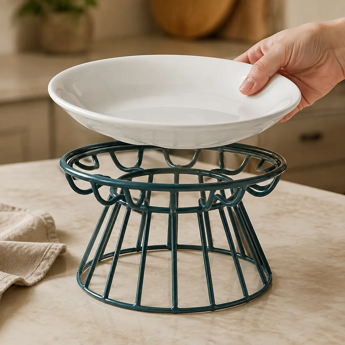 Paw Mark Ceramic Dog Bowl with Metal Stand detail 3