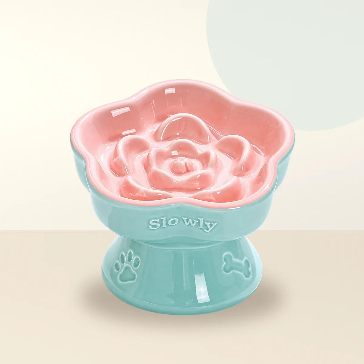 Bloom Spiral Raised Ceramic Slow Feeder Dog Bowl detail 3
