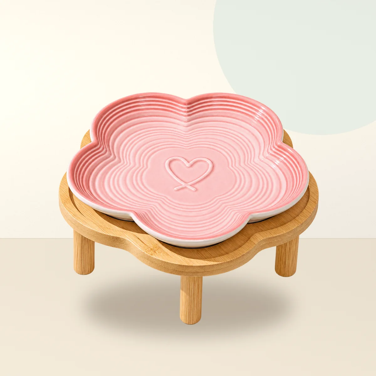 Petal Plate Ceramic Dog Bowl with Bamboo Stand detail 4