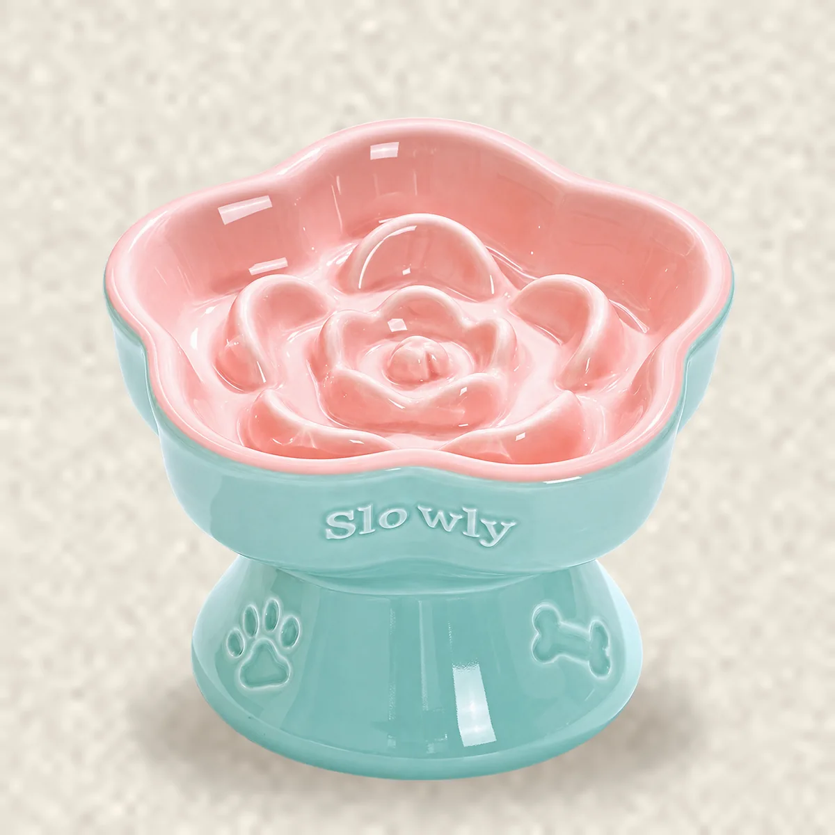 Bloom Spiral Raised Ceramic Slow Feeder Dog Bowl detail 4