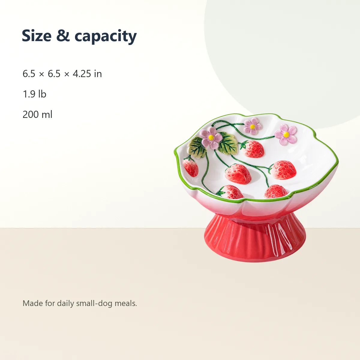 Strawberry Meadow Elevated Ceramic Slow Feeder Dog Bowl detail 6
